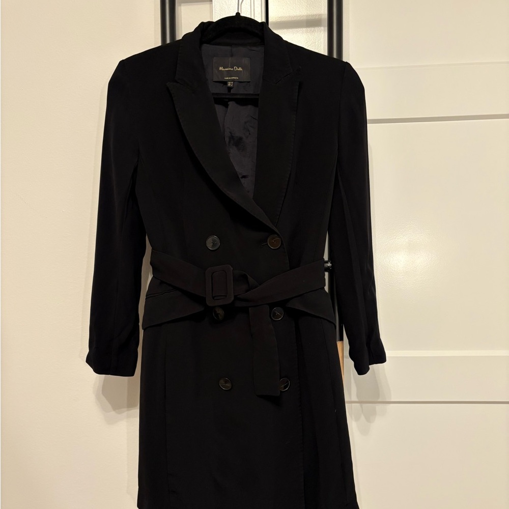 Massimo Dutti - Women’s Double Breasted Belted Coat Size 6 black long sleeve